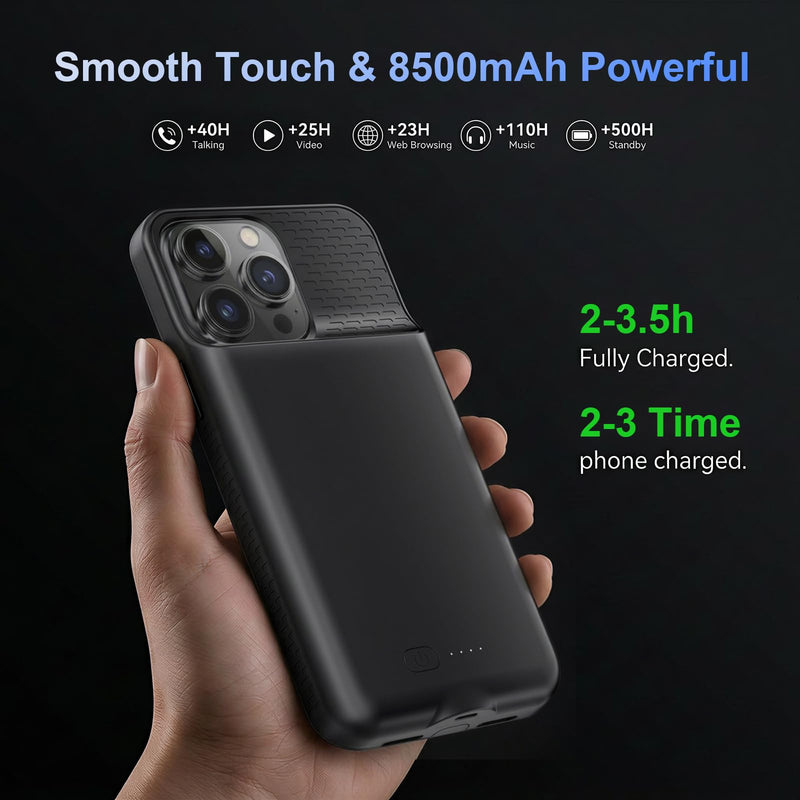 Battery Case for iPhone 14 Pro Max/14 Plus/13 Pro Max/12 Pro Max, Rechargeable Case Charger Soft TPU Anti-Slip Slim 8500mAh 15W Fast Charging Juice Box for 12/13/14 Pro Max/14 Plus 6.7inch-Black Black