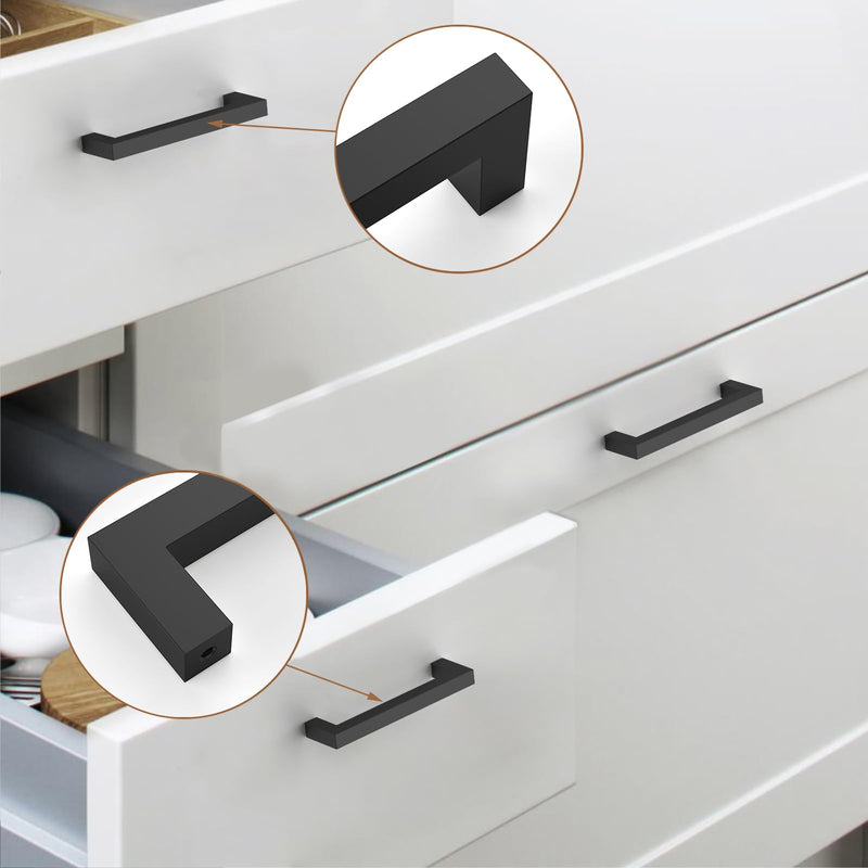 9BUILD 10 Pack Matte Black Cabinet Pulls 6.25 Inch Handles for Kitchen Cabinets - Stainless Steel Drawer Hardware 6.25"/160MM Hole Center