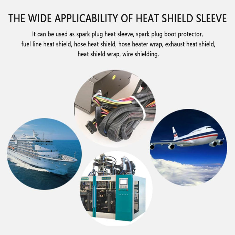 Wire Heat Shield 9.8Ft - 1/2" ID x 10' Spark Plug Wire Heat Shield Wrap Fuel Line Heat Shield Sleeve - Automotive Heat Shield for Protecting Car Accessories (Black) Black