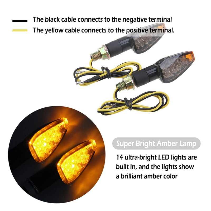 4PCS Motorcycle Turn Signals - 14LED 12V Bright Amber Lamp Motorcycle Blinkers - Front/Rear Universal MMotorcycle Turn Signal Light Compatible with Yamaha Kawasaki Honda