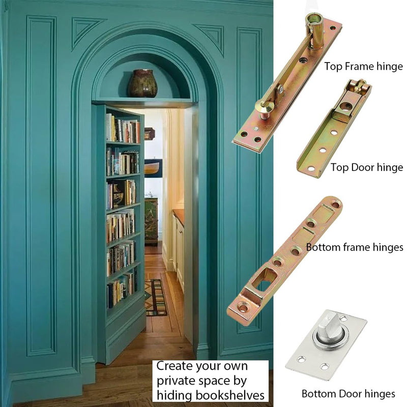 HOWHY Hidden Hinge Hardware for Heavy Duty Wood Doors & Bookcase & Secret Doors, Maximum Load 330lb, Side Mounting