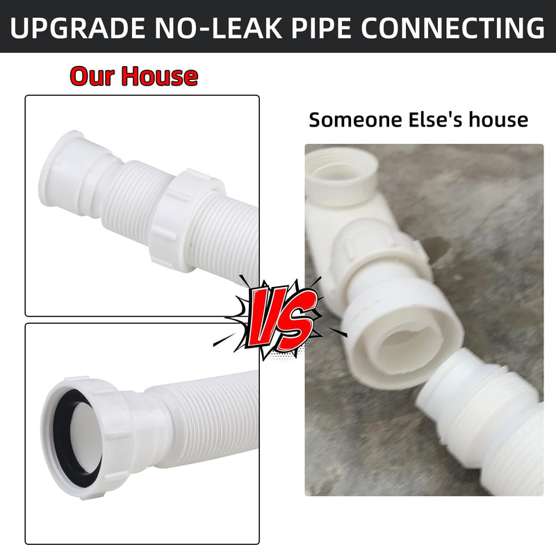 Flexible Bathtub Drain Pipe, Upgraded No-leak Low Profile 1 1/2 P Flat Drainage Pipe Kit, Flat P Trap Freestanding Tub Drain Flex-Drain for Bath