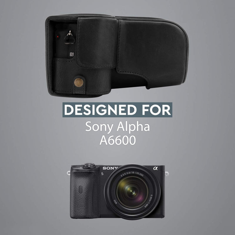 MegaGear MG1804 Ever Ready Leather Camera Case Compatible with Sony Alpha A6600 (18-135mm) - Black