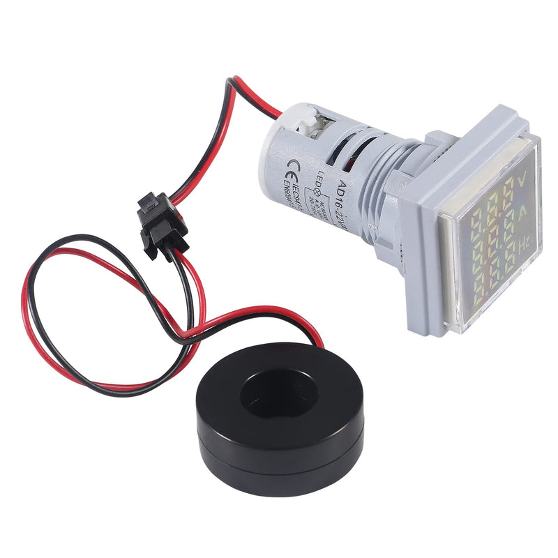 2PCS 3 in 1 22mm LED Digital Voltmeter Ammeter AC 60-500V 0-100A 20-75Hz AC Current Frequency Meter Indicator Digital Voltage Amp Tester with CT (White) White