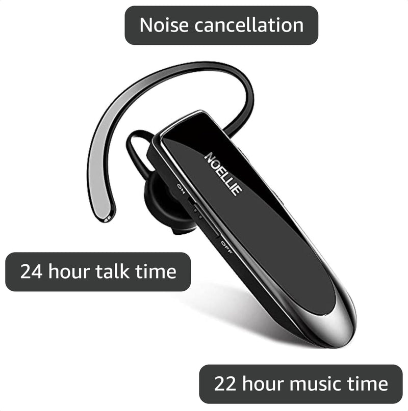 Bluetooth Earpiece, Wireless Handsfree, Noise Cancelling in-Ear Headset Earbuds, Great for Driving Business Leisure Compatible with Phones with Bluetooth Technology. Black