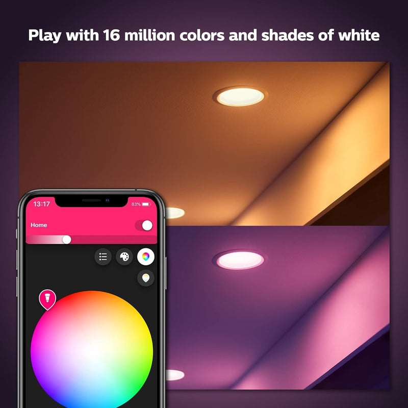 Philips Hue Smart Retrofit Recessed Lighting 4 inch - White and Color Ambiance Color-Changing Light - 850 Lumen - Control with Hue App - Compatible with Alexa, Google Assistant, Apple Homekit - 1 Pack