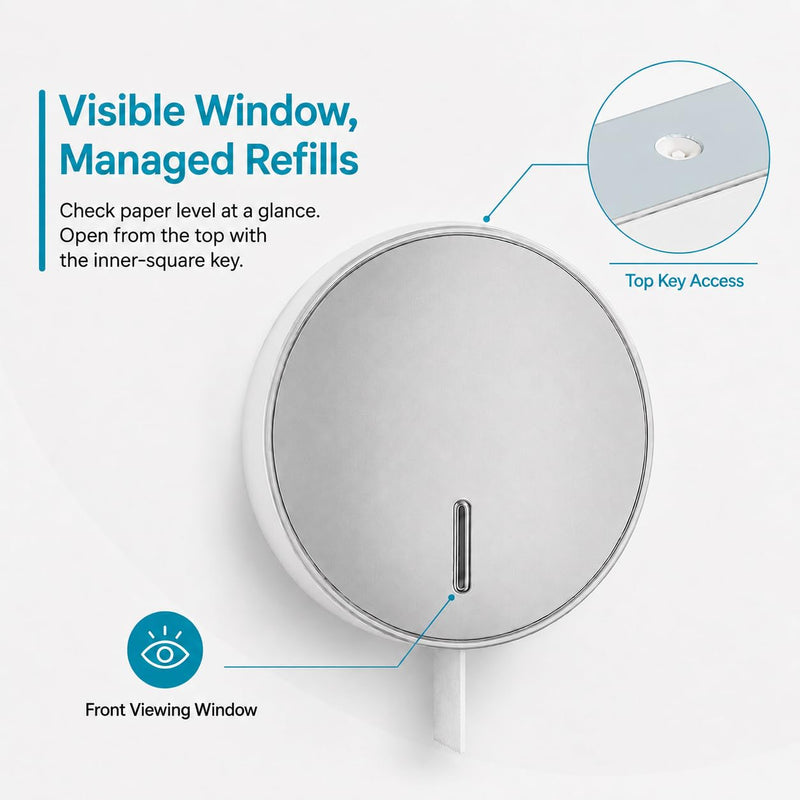 Jumbo Roll Toilet Paper Dispenser: modunful 9 Inch Wall Mount Commercial Tissue Holder with Removable Core, Viewing Window, Key Access with Simple Roll, Grey 1 Roll