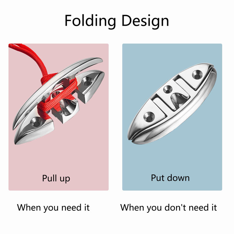 TINGZHIGO Folding Boat Dock Cleat 5 inch or 6 inch, Heavy Duty Flip Up Dock Cleat, 316 Stainless Steel, with Screws and Locking Nuts