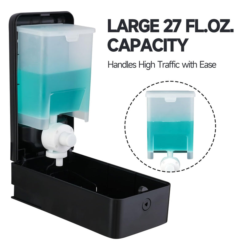 27oz (800 ml) Manual Wall Mounted Soap Dispenser, Ideal for Commercial Bathrooms Restaurants Hotels, Use with Liquid Hand Soap Shampoo, ABS Black Elegant Black