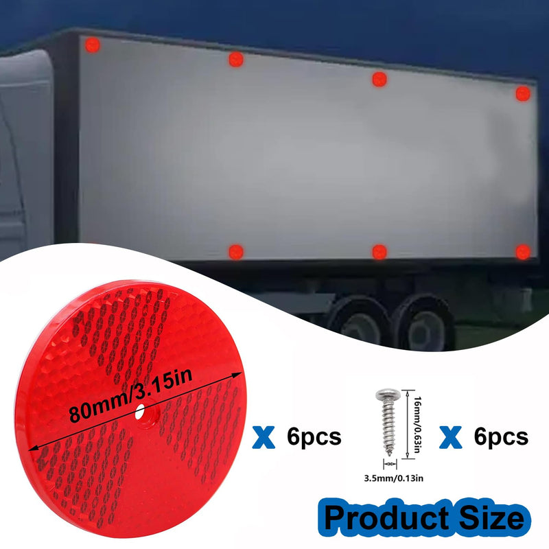 smseace 12pcs Safety Reflectors Red Round Reflectors 3inch with Stainless Steel Screw Used for Mailboxes,Driveway,Tunnels,Post,Cars,Trailer Reflector Round-6pcs