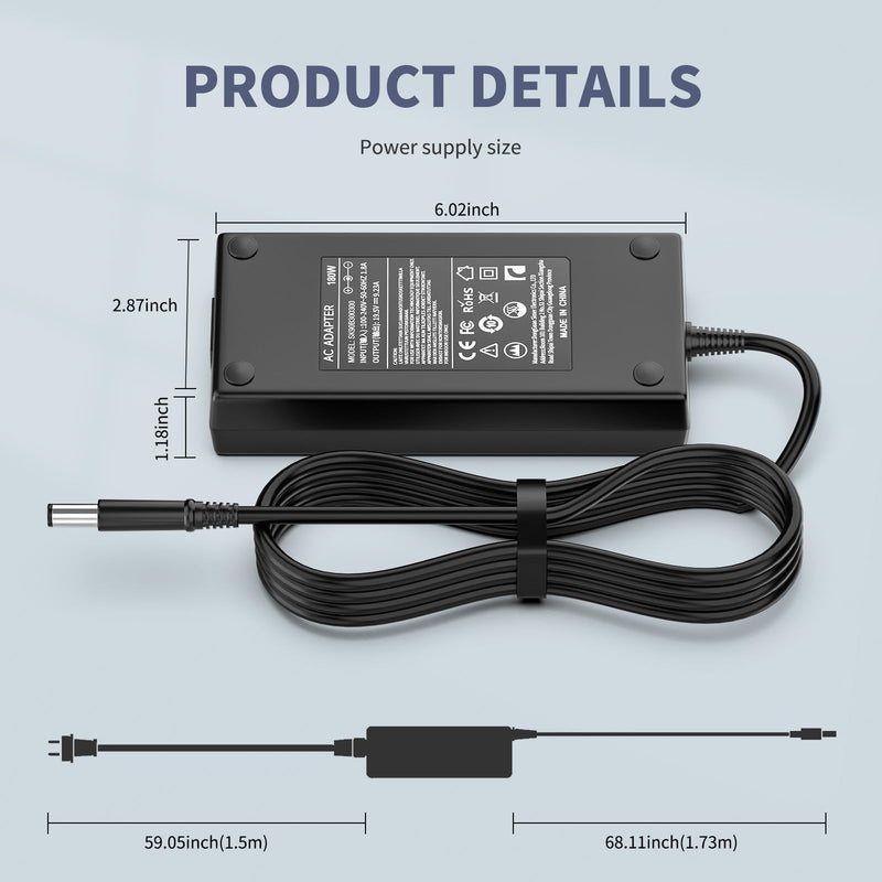 180W 130W AC Charger Compatible with Dell Docking Station WD19 K20A001 D6000 D6000S Business Dock WD15 K17A001 Thunderbolt Dock WD19TB WD19TBS TB15 TB16 TB18DC K16A K16A001 Power Adapter Supply