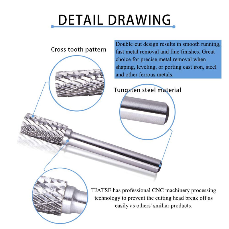 TJATSE Professional 8-Piece Double Cut Carbide Rotary Burr Set 1/4" Shank with Tool Carry Case, for Die Grinder Drill, Metal Wood Carving, Engraving, Polishing, Drilling