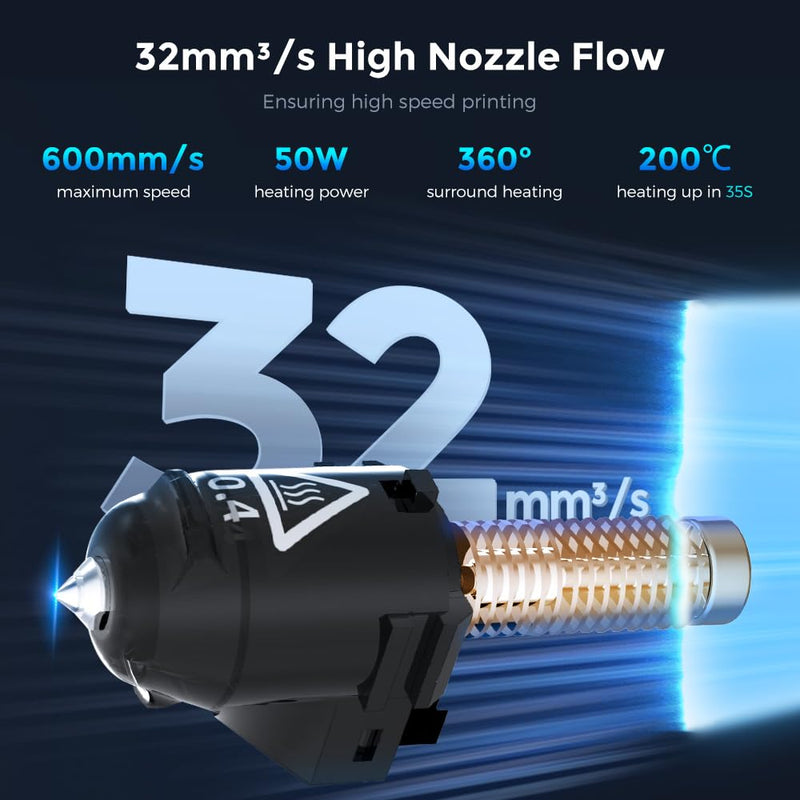 FLASHFORGE Adventurer 5M Nozzle Assembly, 32mm³/s High Flow, 35S Fast-Heat 200℃, 3S Quick-Release 3D Printer Hardened Steel Nozzle Parts for AD5M/ AD5M Pro (0.6mm) 0.6mm