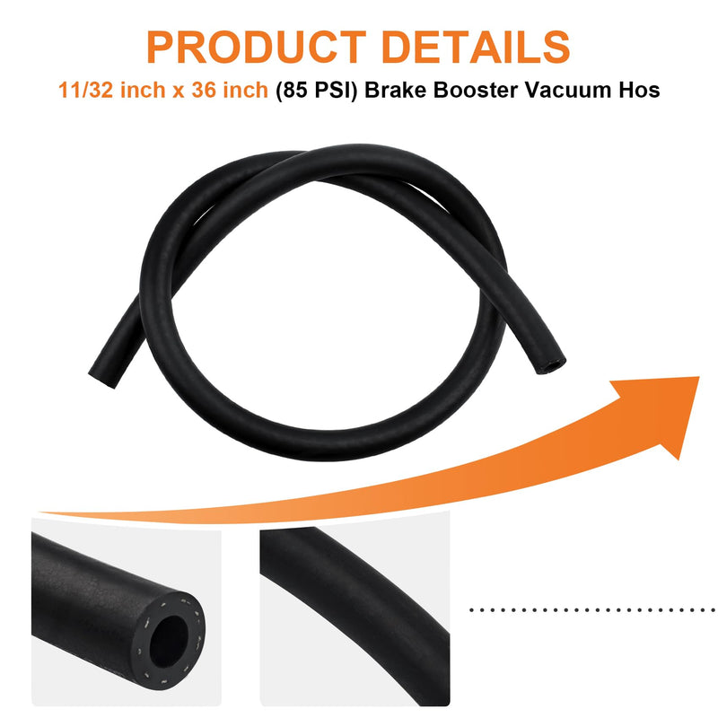 27232 11/32 inch x 36 inch (85 PSI) Brake Booster Vacuum Hose, Vacuum Line Fits for Fo-rd, Chry-sler and Che-vy Select Models, Heavy Duty Power Booster Vacuum Hose