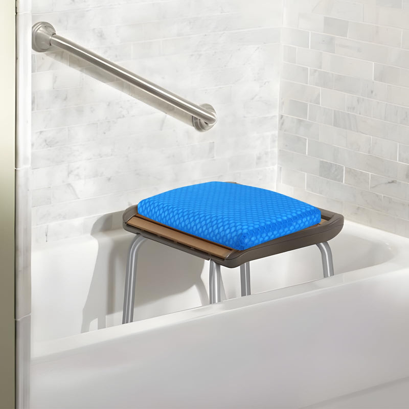 Anycosy Shower Seat Cushion Waterproof Sauna Seat Cushion Bathtub Cushion for Sauna,Slip-Resistant 3D Foam Mesh Bathtub Chair Pad with Hook,Quick Drying Shower Seat Mat for Elderly (Blue, Medium) Blue