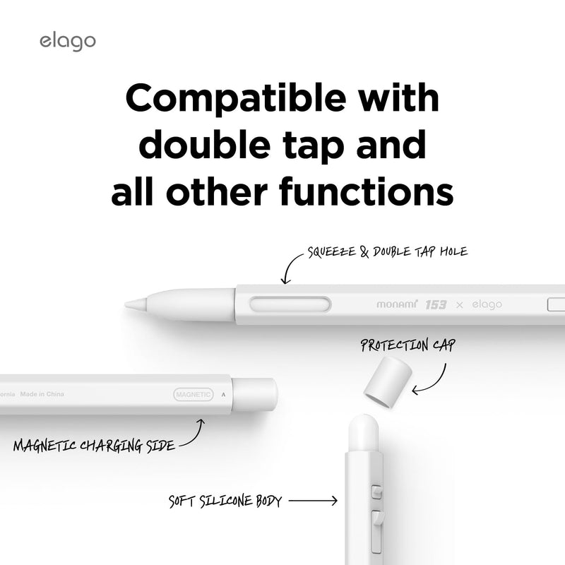 elago x MONAMI Compatible with Apple Pencil Pro Case & Apple Pencil 2nd Generation Case, Compatible with Magnetic Charging, Double Tap, Squeeze (Must Read Installation Instructions) (Pale White) Pale White