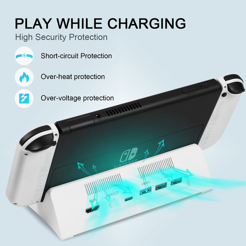 TV Docking Station for Switch and Switch OLED,Switch Docking Station with 4K 1080P HDMI Adapter and USB 3.0 Port,Replacement for Official Switch Dock(White)