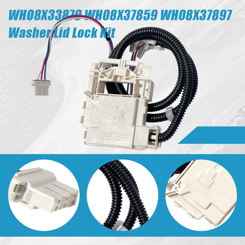 WH08X33879 Washer Lid Lock Assembly - Stainless Steel Spring & IP55 Waterproof, UL Certified Fit for GE PTW600/PTW700/PTW900 Series, GTW220/GTW385, HTW265 Models (Replaces WH08X37859)