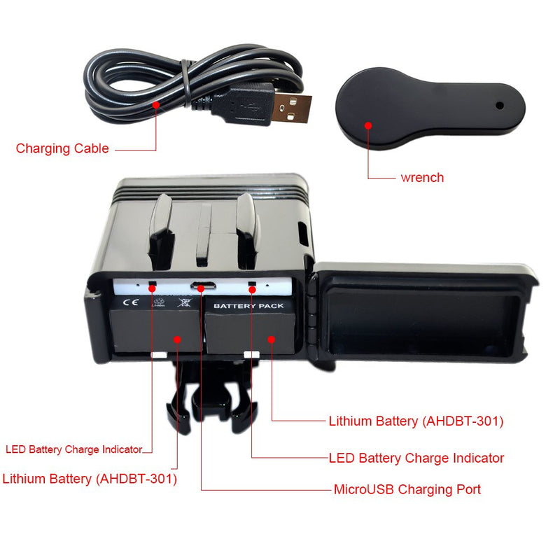 Suptig Underwater Lights Dive Light Dual Battery Waterproof LED Video LIght Compatible for Gopro Hero 8 Hero 7 Hero 6 Hero 5 Hero 4 And Other Action Cameras, Waterproof 147ft(45m)