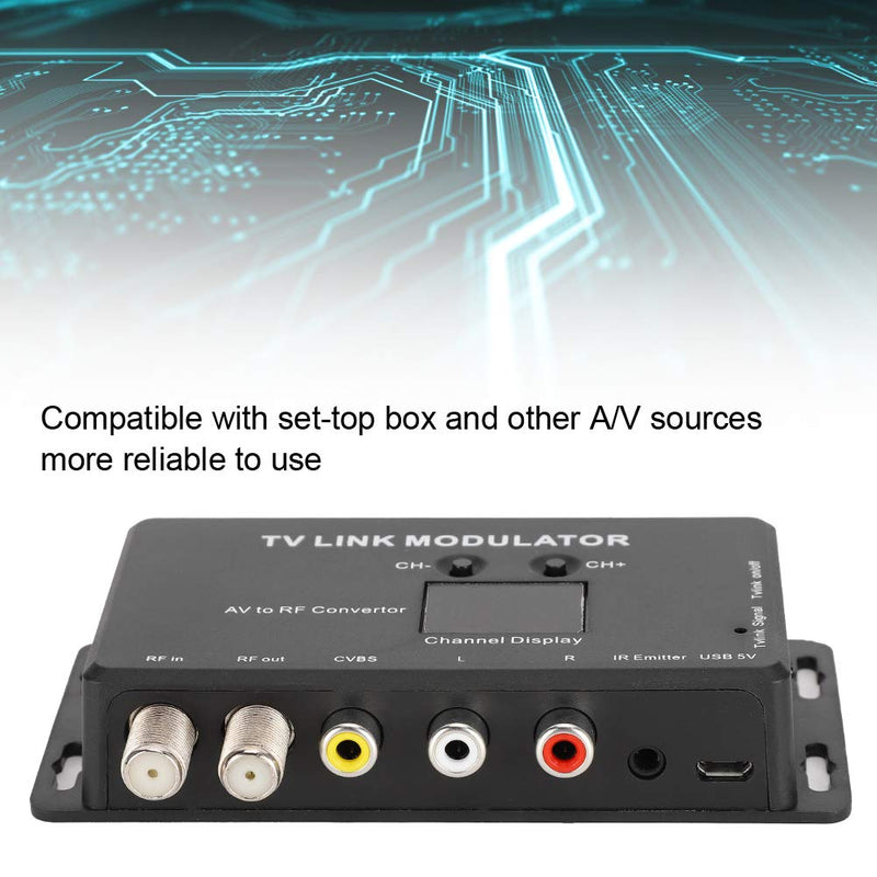 UHF Modulator TV LINK Modulator, Universal Composite A/V to RF Coax Agile Modulator RF TV Micro Modulator Compact RF Modulator Converter IR Extender Support PAL