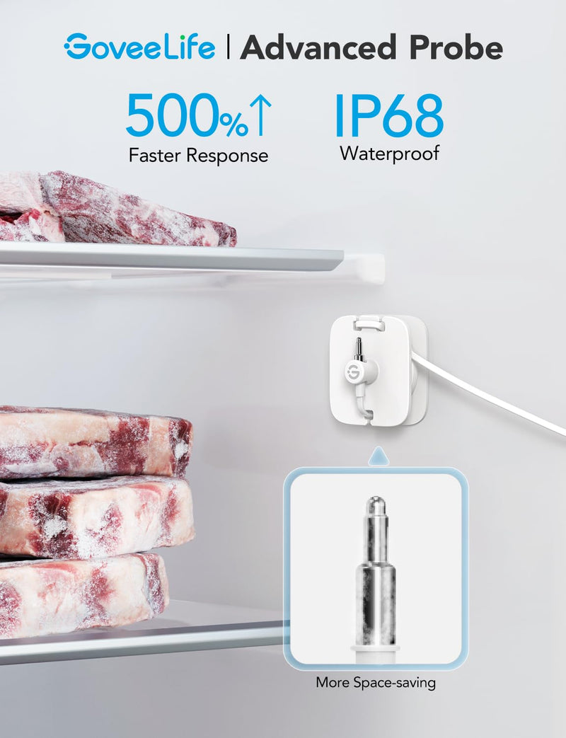 GoveeLife WiFi Refrigerator Thermometer with Alarm, Wireless Digital Freezer Temperature Gauge with App Control, LCD Display, 2 Years Free Data Export, for Fridge Hot Tub (Only Support 2.4G WiFi) 1 Gateway + 1 Sensor