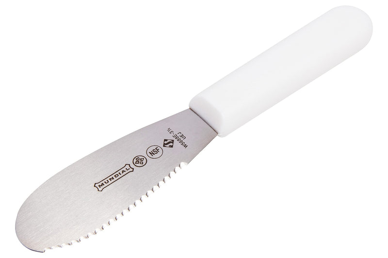 Mundial 3.5 Inch Serrated Edge Sandwich Spreader in White - Set of 3 - Brazilian High Carbon Stainless Steel Knife - Ergonomic Polypropylene Handles