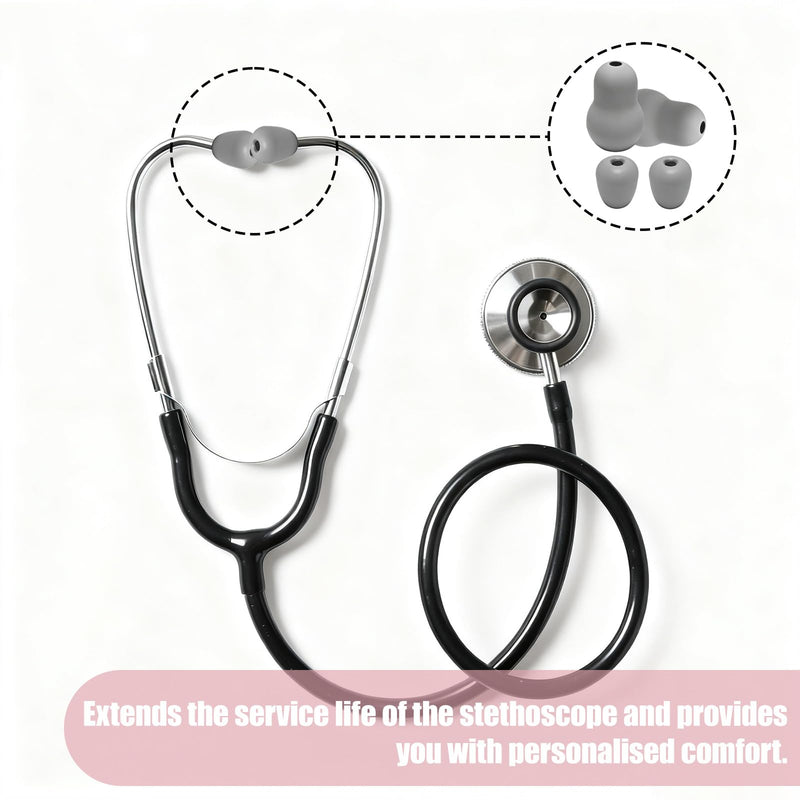 Stethoscope Ear Tips Replacement for Littmann Stethoscopes,Compatible with Littmann Eartips,Ear Piece,Replacement Parts for Classic III,Cardiology 3/4&IV,Small/Medium,4 Pcs,Silicone Earplug (Grey) Grey