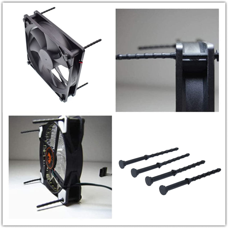 20PCS Computer Case Fans PC Cooling Fan Mount Screws, CPU Fan Mounting Pin Rivet Black Soft Rubber Reducing Noise Anti-Vibration Screws 65mm/2.56in Large