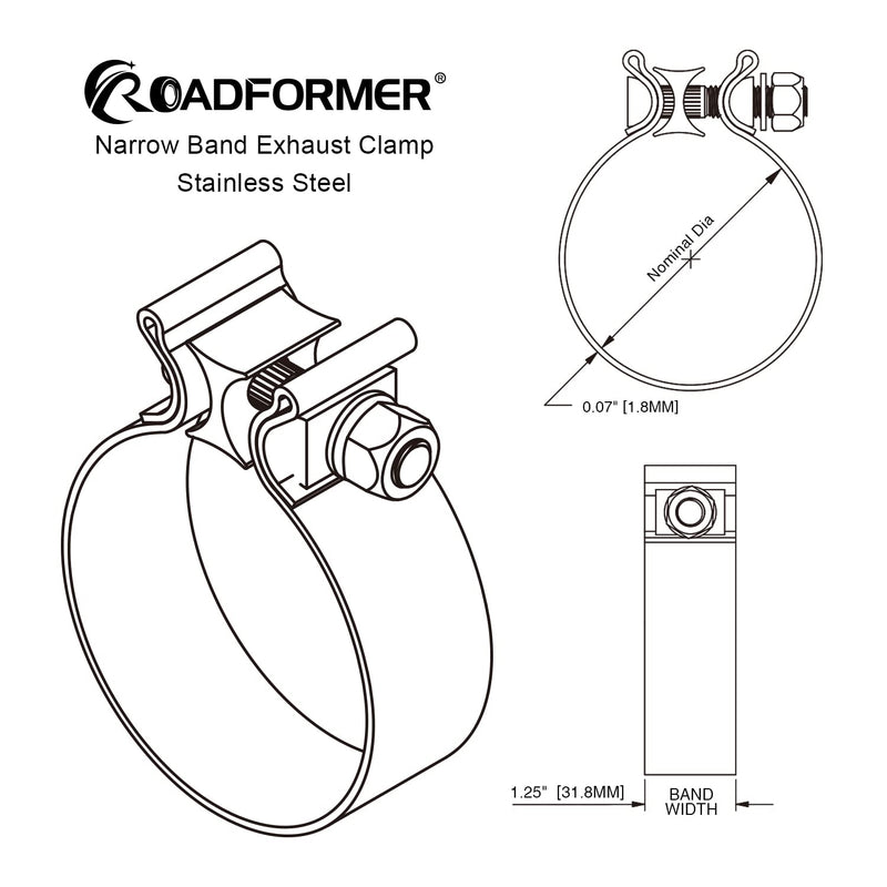 5 inch Exhaust Clamp Narrow Band Muffler Clamp Stainless Steel for Exhaust Pipe and System Repair (2 Pack) 5"