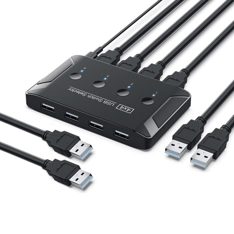 Cablecc KVM USB 2.0 Switch Selector 4 Port PCs Sharing 4 Devices for Keyboard Mouse Scanner Printer USB 2.0 4 Port +cable