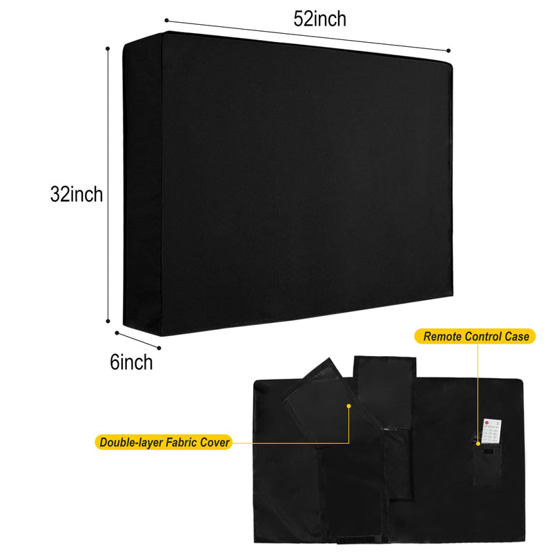 Weatherproof Outdoor TV Cover 52 to 55 Inch: Outside Waterproof Screen Protector, Television Cover for Wall Mounts & Stands (Black)