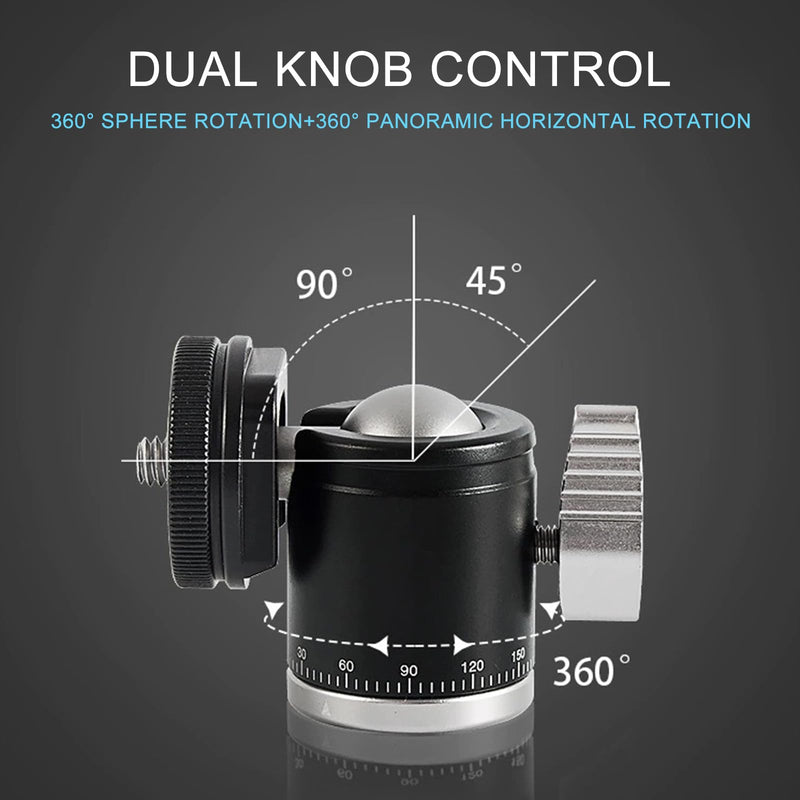 Aluminum Camera Tripod Mount Adapter with 360 Degree Rotation Mini Ball Head, 1/4"- 20 Screw Conversion Adapter Compatible with Go Pro Hero, DJI OSMO, Sony, Insta 360 and Other Action Cameras 360 Degree Rotation Camera Tripod Mount