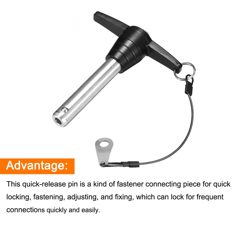 uxcell T Handle Lock Pins, 5/8" Pin Dia. 2-3/4" Usage Length Stainless Steel Push-Button Quick Release Pin with Lanyard Cable (16mm-70mm) 5/8" x 2-3/4"