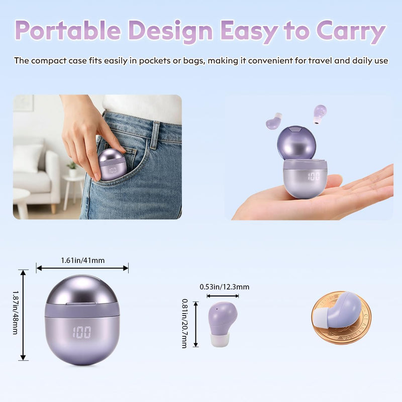 Mini Sleep Earbuds Bluetooth 6.0 Invisible Small Ear Buds for Side Sleepers | Cute Purple Design, Ultra Light 0.08oz, No Low Battery Beeps, Comfort Small Fit Wireless Sleep Headphones for Small Ears Work