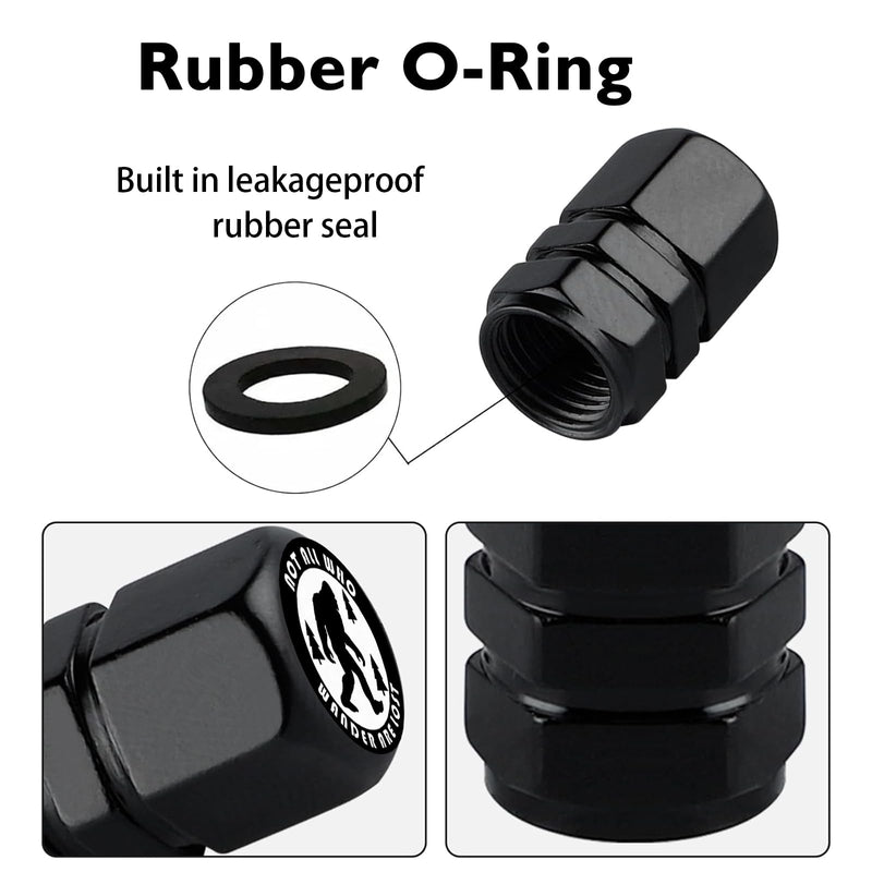Tire Valve Stem Caps Bigfoot Car Accessories 4-Pack - Aluminum Alloy Rust-Proof Universal Dust Covers Tire Air Cap for Car, SUV, Bike, Motorcycle Bigfoot Gifts for Men Women Black
