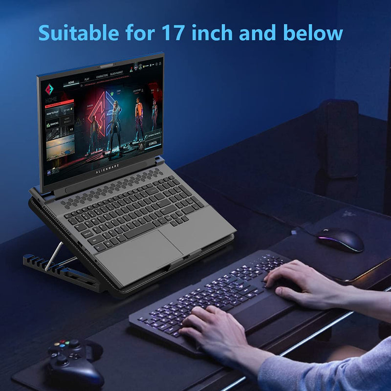 LIANGSTAR Laptop Cooling Pad, Laptop Cooler with 6 Quiet Fans for 12-17 Inch Notebook Gaming Fan Stable Stand, 7 Height & Wind Speed Adjustable, 2 USB Port & Phone Holder (Black) Black