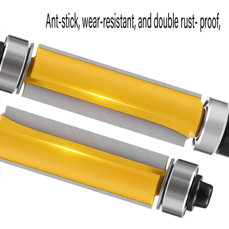 5Pcs Top and Bottom Bearing Flush Trim Router Bits Set 1/4 Inch Shank, 1/2 Inch Cutting Diameter, 33/64", 3/4", 1", 1-1/4", 1-1/2" Inch Cutting Length, with Replace Bearings and Wrenches SIZE 4