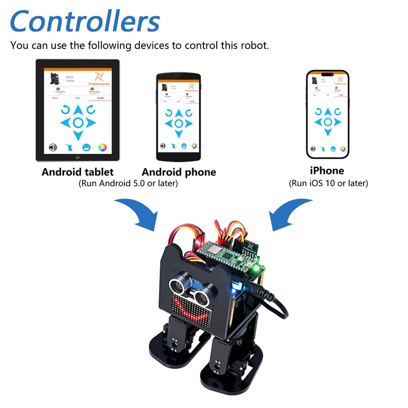 Freenove Bipedal Robot Kit for Raspberry Pi Pico W (Included) (Compatible with Arduino IDE), LED Matrix Expressions, Obstacle Avoidance, Colorful Lights, Buzzer, Speaker, App with Raspberry Pi Pico W