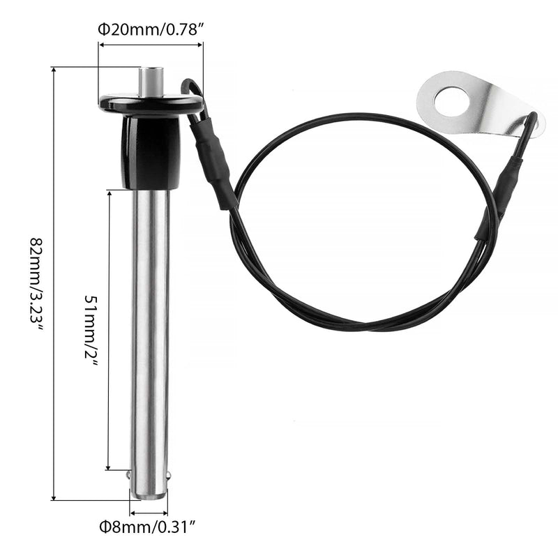 4 Pack 304 Stainless Steel Quick Release Pin 5/16 Inch Diameter Ball Locking Pin with Push Button Round Handle Lanyard Usable Length 2" (8mm x 51mm) 8mm-51mm 4