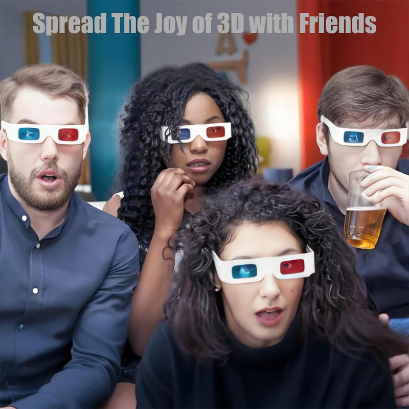3D Glasses for Movies Red/Cyan Cardboard 3D Glasses in White Frame Anaglyph Cardboard for Movies 3packs