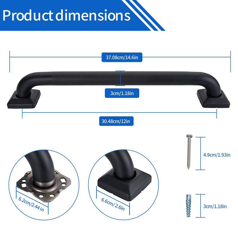 Bathroom SafetyGrab Bars for Elderly Seniors,Anti-Slip Shower Handles Toilet Grab Bars,High Weight Capacity,Wall Mounted Grab Bars for Bathtub Shower,Black Grab Bars (Black Knurled, 12-inch Grab Bar)