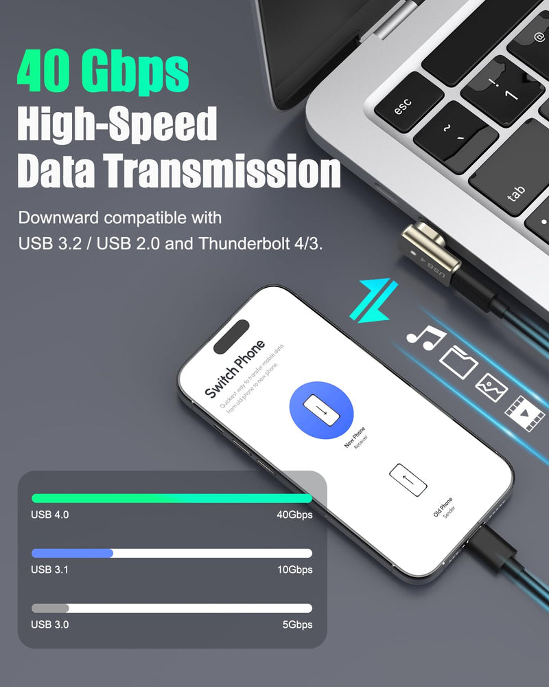 MoKo 240W USB C Magnetic Adapter, Right Angle Breakaway USB C Adapter, Flat | PD Fast Charge, USB4 40Gbps, 8K 60Hz Video, for Thunderbolt 3/4, MacBook Pro/Air/ROG Ally/Steam Deck/PS5