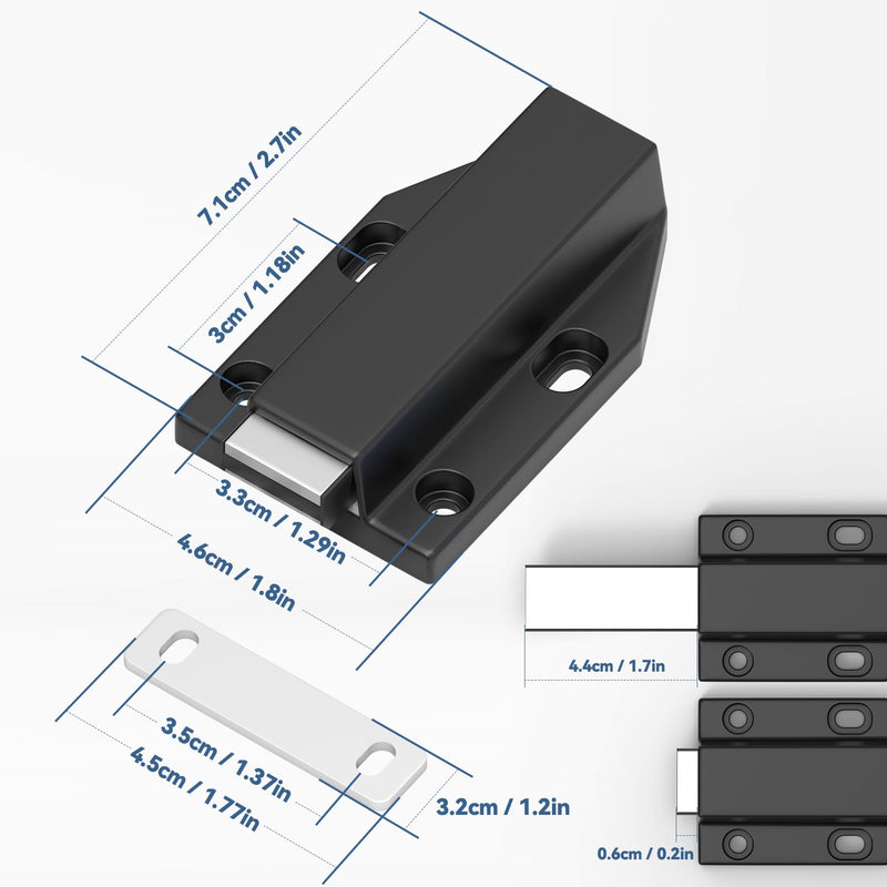 Magnetic Push Latch Without Nail Installation Tonitrui Heavy Duty Magnetic Touch Latches for Large Door Push Release Latch Kitchen Drawer Push Catch Press Out Latch (Black 6 Pack) Black