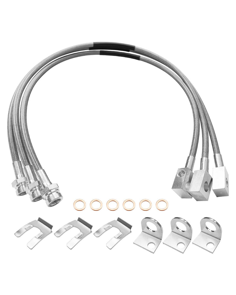 Front and Rear Extended Brake Line Hose Kit Replace 89715 for 4-6" Lift, Stainless Steel Braided Brake Lines Fit for Jeep Wrangler TJ YJ 1987-2006 Cherokee XJ 1984-2001