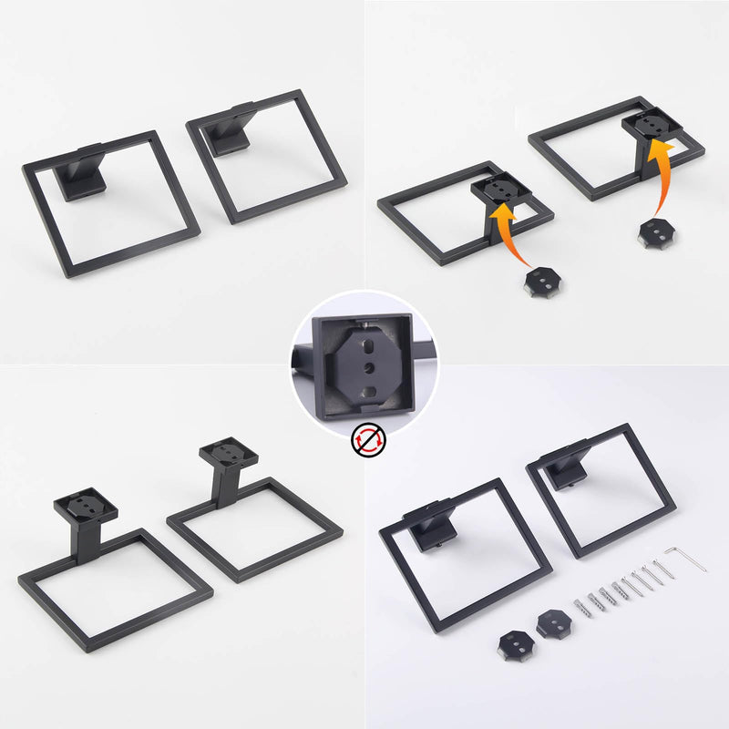 GERZWY Matte Black Bath Towel Ring Bathroom Towel Holder Towel Rack Wall Mounted Stainless Steel Contemporary Style JG1916-2BK