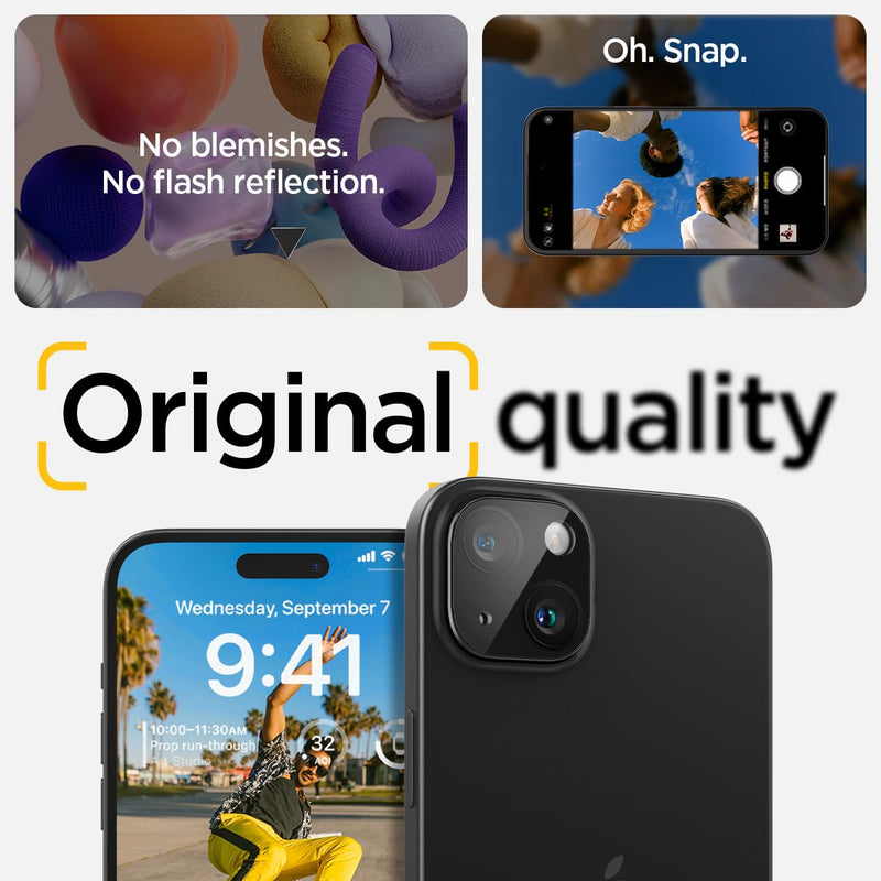 Spigen Camera Lens Screen Protector [GlasTR Optik] Designed for iPhone 15 Plus/iPhone 15 [Case Friendly] - Black [2 Pack]