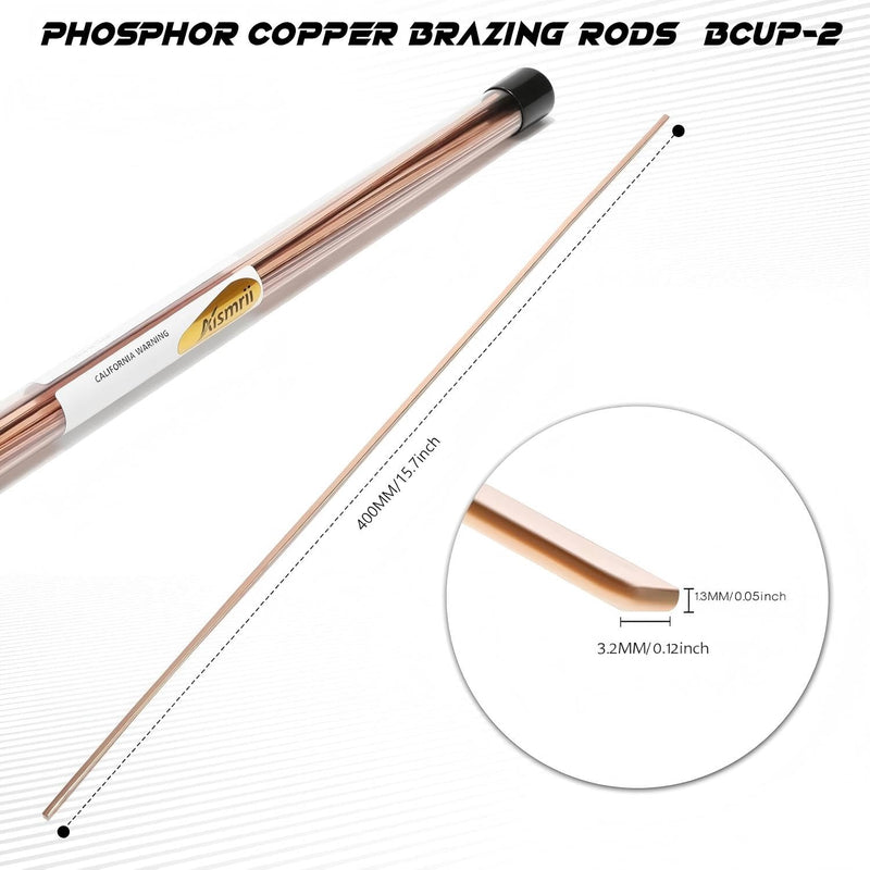 Brazing Rods, Copper Phosphorus 15.7" HVAC Brazing Rods with Flux Coating, Low Melting Point Copper Welding Rods for Air Conditioning, Refrigeration, Copper Pipe Repair (30 PCS BCuP-2) 30 PCS BCuP-2