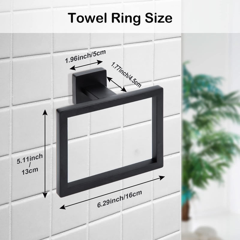 2-Piece Matte Black Square Towel Ring,Modern Hand Towel Holder for Bathroom,Stainless Steel Towel Hangers Wall-Mounted Bathroom Accessories 2 Pcs