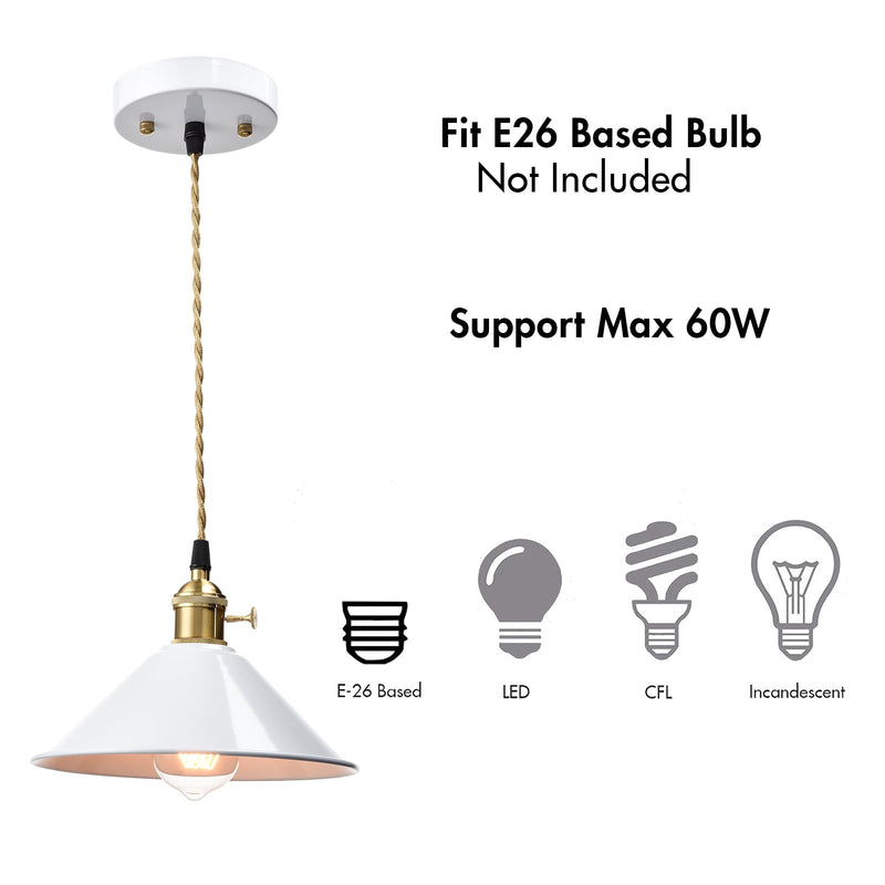 CLAXY Industrial mini Pendant Light White 8.66" Metal Umbrella Shade Hanging Kitchen Ceiling Pendant Lighting with Switch for Loft, Bar, Foyer, Dining, Bedroom