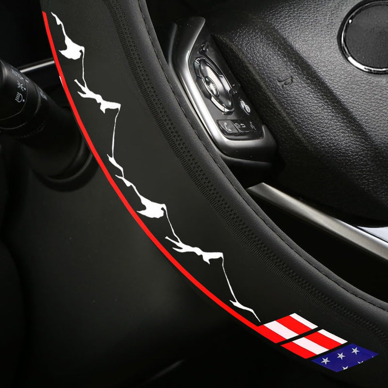 Premium Leather American Flag USA Steering Wheel Cover Universal 14.5-15inch Compatible with Car Truck SUV Cover-01